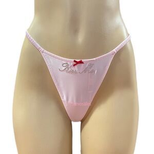 Victorias Secret Dream Angels Satin Rhinestone KISS ME V String Thong Panty Pink